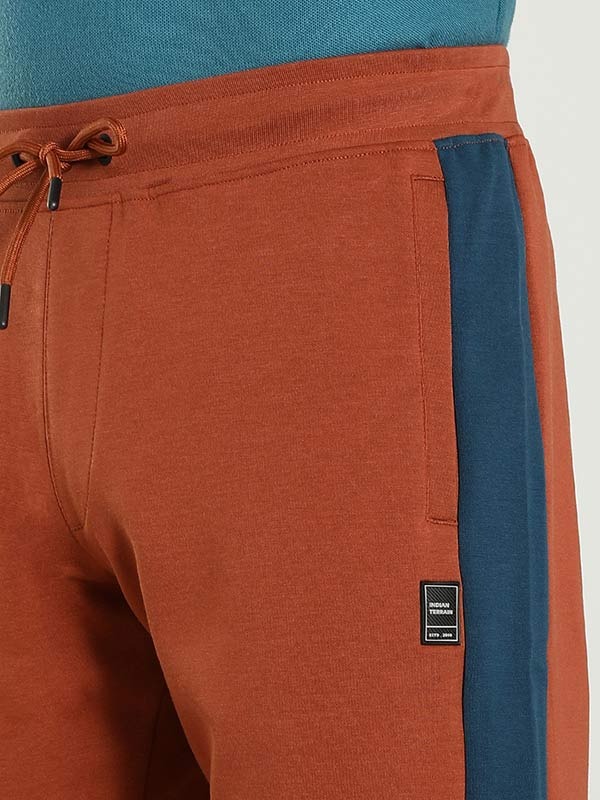Indian Terrain Men's Regular Fit Color Block Brown Shorts